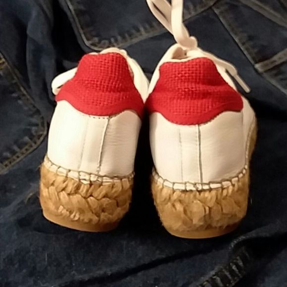 Vince Camuto leather espadrille penny2 platform shoe rubber sole women's 8.5 red - Picture 6 of 7